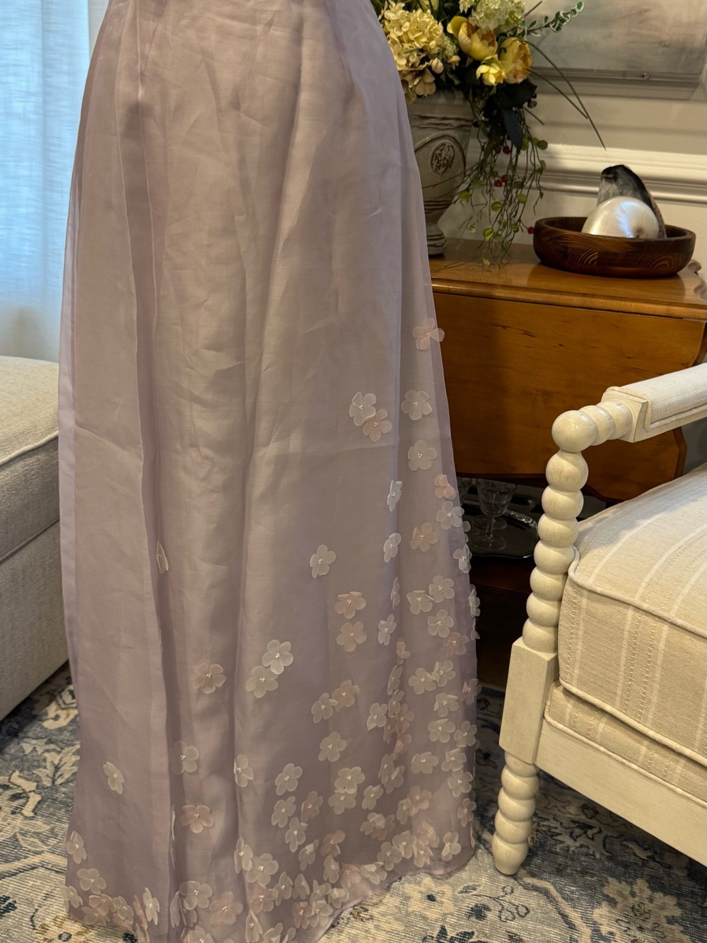 Worth Rare Limited Production Lavender Maxi Skirt with Sheer Floral Appliqués